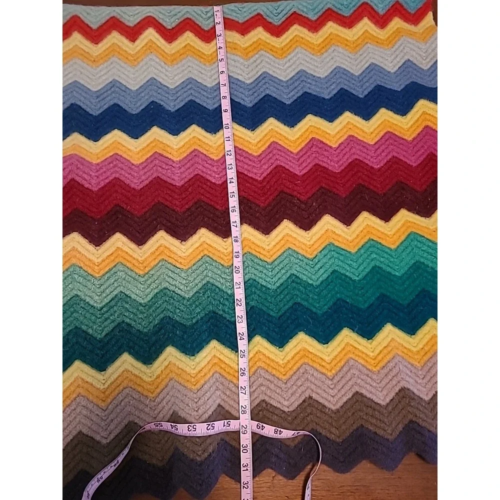 Vintage Wool Throw Blanket‎ Rainbow Crochet 64